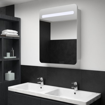 Armario de cuarto de baño con espejo y LED 60x11x80 cm
