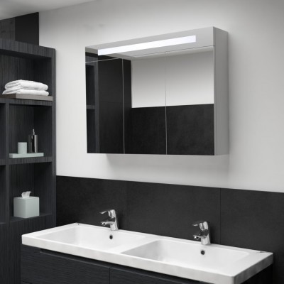 Armario de cuarto de baño con espejo y LED 88x13x62 cm
