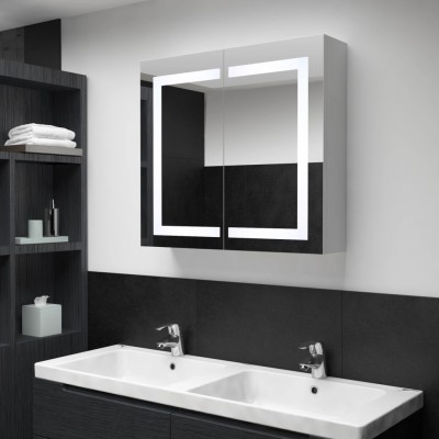 Armario de cuarto de baño con espejo y LED 80x12,2x68 cm