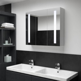 Armario de cuarto de baño con espejo y LED 89x14x62 cm
