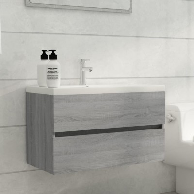 Mueble de lavabo madera contrachapada gris Sonoma 80x38,5x45cm