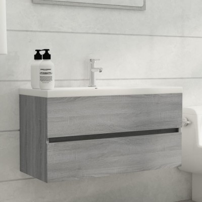 Mueble de lavabo madera contrachapada gris Sonoma 90x38,5x45cm