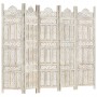 Biombo 5 paneles tallado a mano madera mango blanco 200x165 cm
