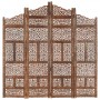 Biombo 4 paneles tallado a mano madera mango marrón 160x165 cm