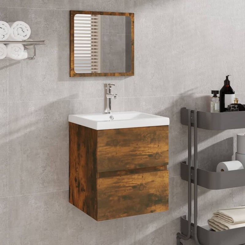 Armario con espejo baño madera roble ahumado 62,5x20,5x64 cm - referencia  Mqm-826351