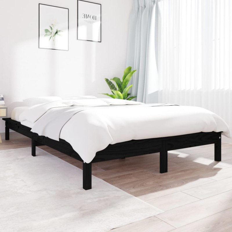 Estructura de cama madera maciza de pino negra 150x200 cm - referencia  Mqm-3101032