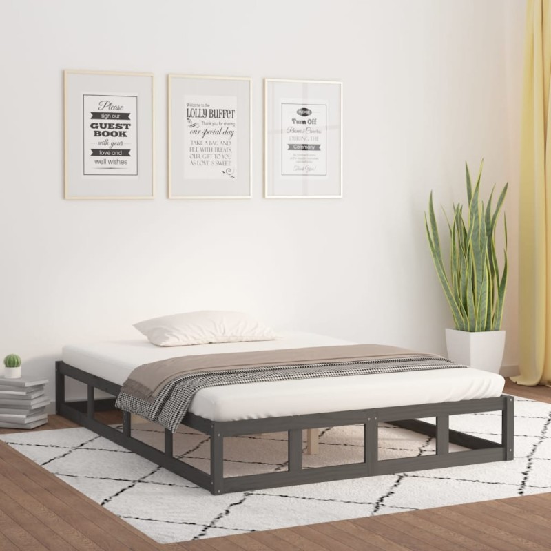 Estructura de cama de matrimonio madera maciza gris 180x200 cm - referencia  Mqm-3100606