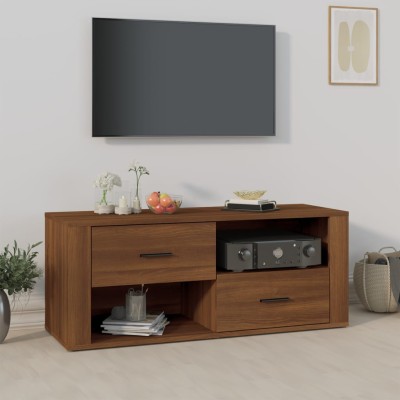 Mueble TV madera contrachapada color marrón roble 100x35x40 cm
