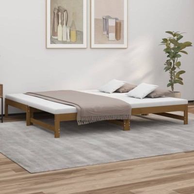 Sofá cama extraíble madera maciza de pino marrón 2x(100x200) cm