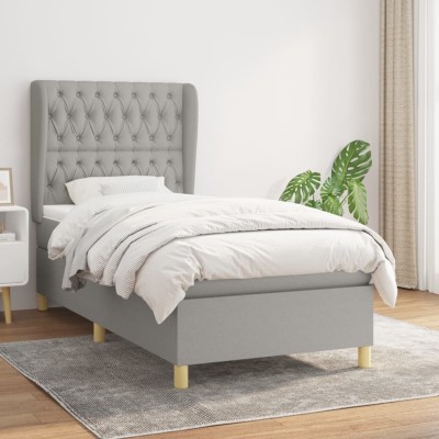 Cama box spring con colchón tela gris claro 90x200 cm - referencia
