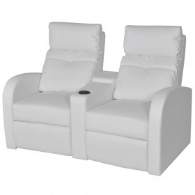 Sillón reclinable con 2 plazas de cuero artificial blanco