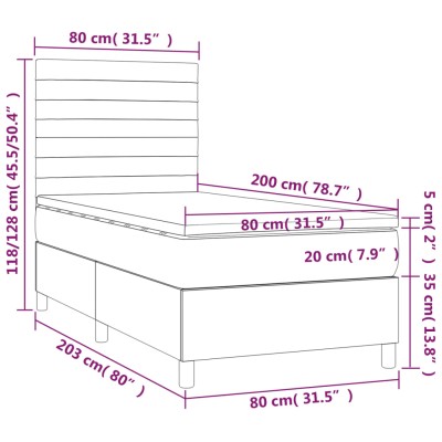 Cama box spring con colchón terciopelo gris oscuro 80x200 cm - referencia  Mqm-3143050