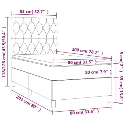 Cama box spring con colchón tela negro 80x200 cm - referencia Mqm-3136551