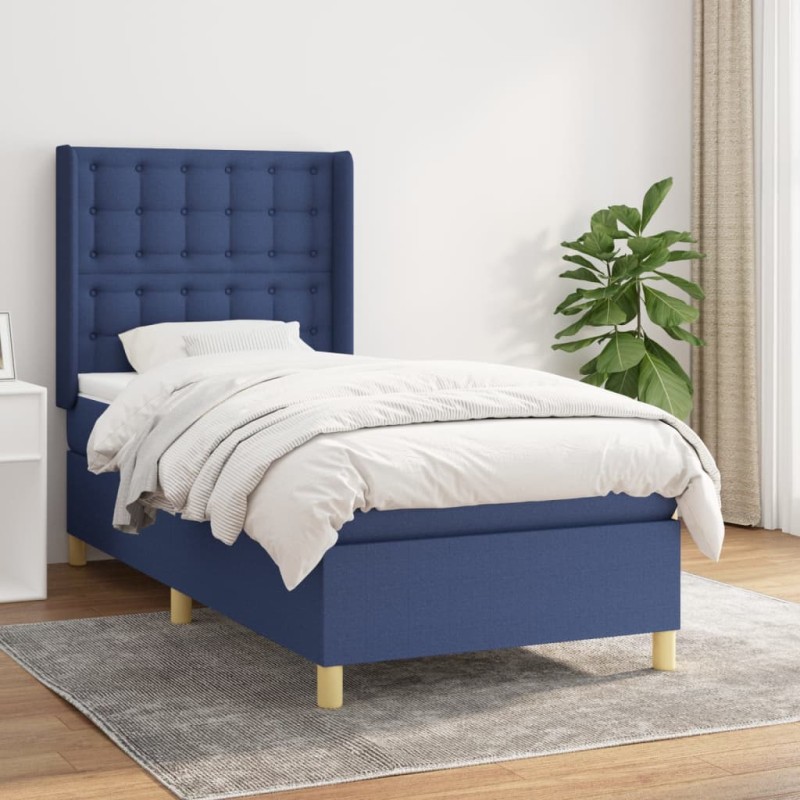 Cama box spring con colchón tela azul 80x200 cm - referencia Mqm-3142455