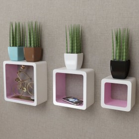 3 cubos estantes exhibidores flotantes de tablero DM blanco-rosa