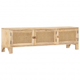 Mueble para TV madera maciza mango y caña natural 140x30x40 cm
