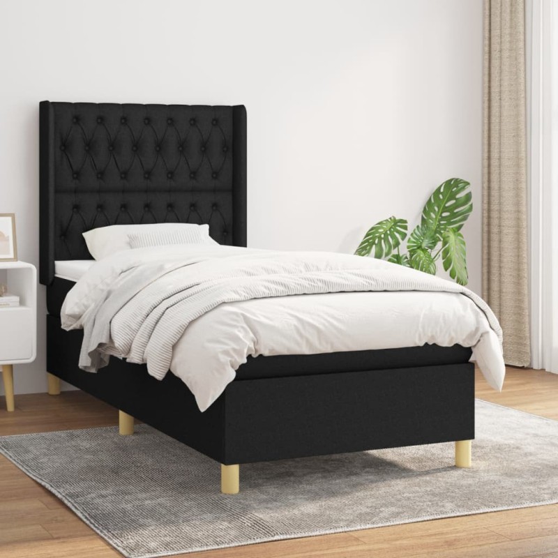 Cama box spring con colchón tela negro 90x200 cm - referencia Mqm-3140267