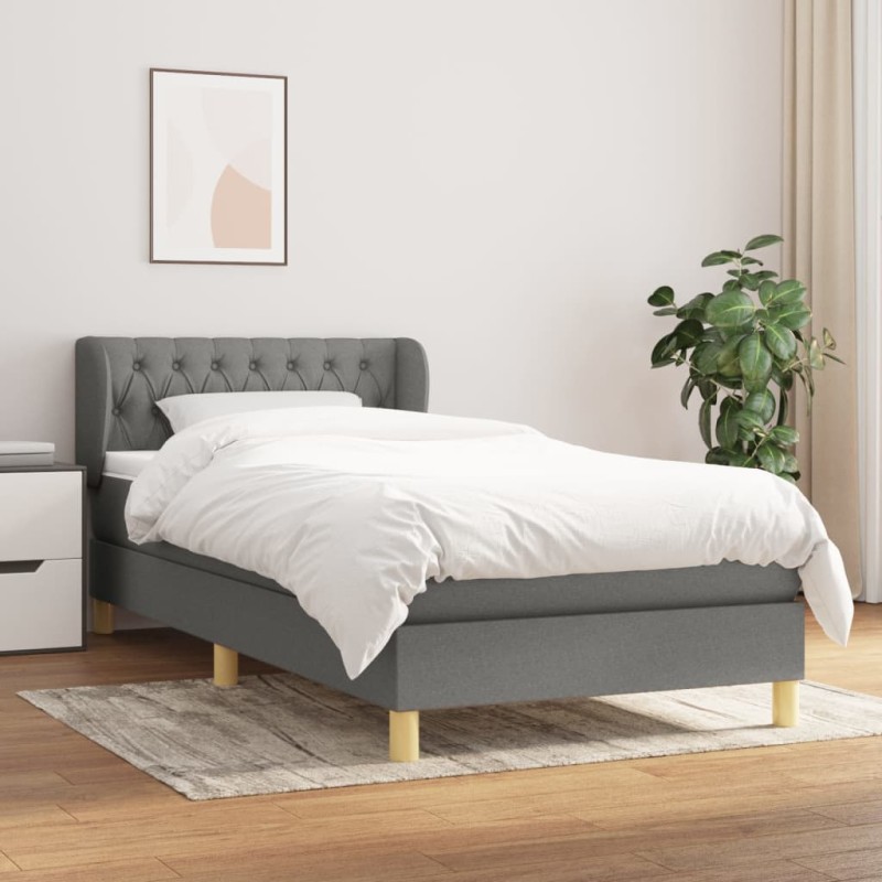 Cama box spring con colchón tela gris oscuro 90x200 cm - referencia  Mqm-3128174