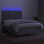Cama box spring colchón y luces LED tela gris claro 140x200 cm