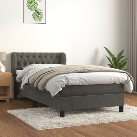Cama box spring con colchón terciopelo gris oscuro 100x200 cm