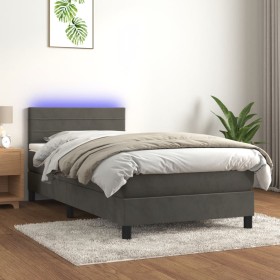 Cama box spring colchón y LED terciopelo gris oscuro 100x200 cm