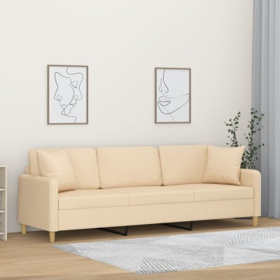 Sofá de 3 plazas con almohadas y cojines tela crema 210 cm