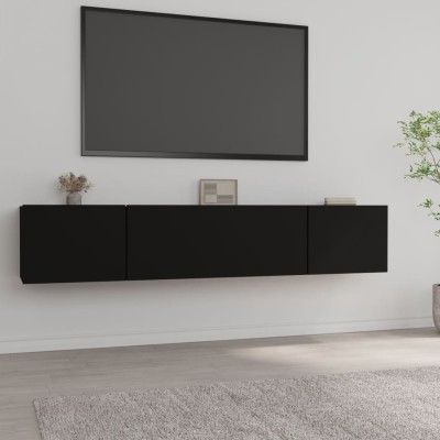 Mesa TV Salon,Mueble de TV con ruedas madera contrachapada negro 90x35x35  cm -CD83367