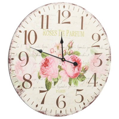 Reloj de pared vintage chic con rosas frescas y flores, pintura al óleo,  grandes relojes de pared de madera, funciona con pilas, 10 pulgadas