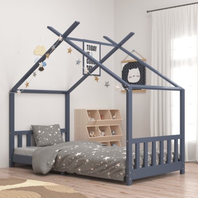 Estructura de cama infantil madera maciza pino gris 90x200 cm