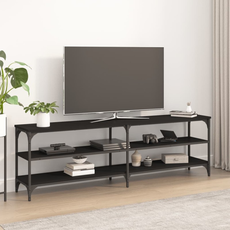 Mueble TV negro 150x30x50 cm de madera contrachapada