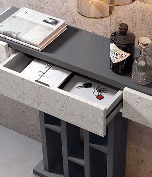 el mueble recibidor presenta una consola con un cajón central, ofreciendo una solución de almacenamiento
