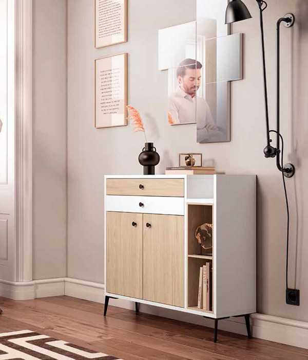 el mueble recibidor presenta una estructura sofisticada y funcional. dispone de cajones perfectamente alineados para