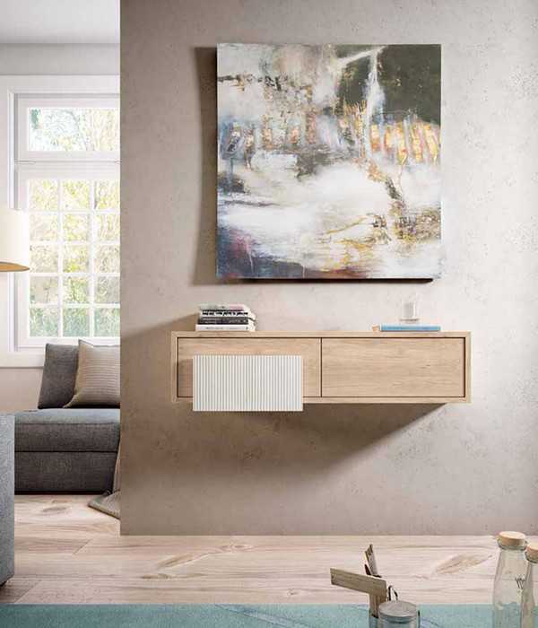 el recibidor modular se presenta con un diseño versátil y contemporáneo. en la sección izquierda,