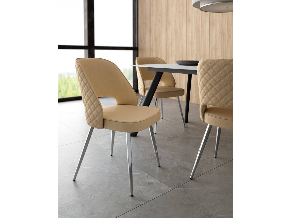  silla tapizada en color crema, con patas cromadas, estilo moderno. Modelo BGL-NAPOLES-CREMA, imagen 8