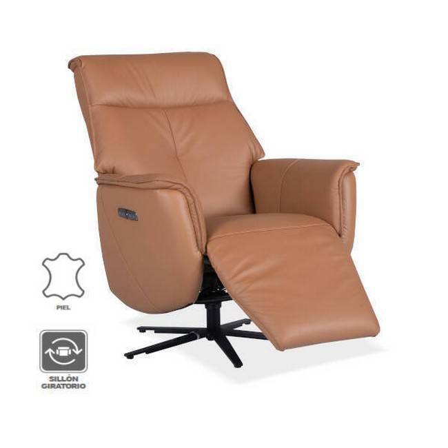 Sillón relax Gatlin giratorio en piel camel, motor eléctrico.