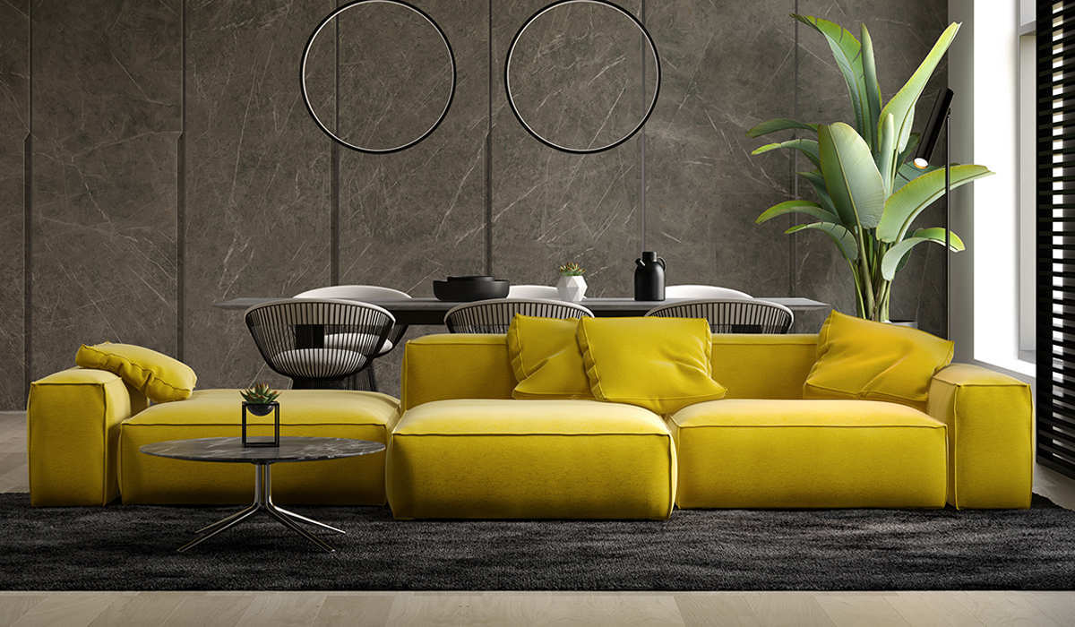 chaise longue de diseño con brazos anchos en salon comedor