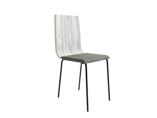 silla en gris claro con respaldo de madera curvada y patas de metal Modelo BGL-DUBAI-ARTIC