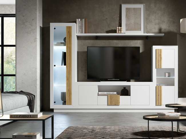 salon lacado en brillo combinado con colores madera CAPRICIO