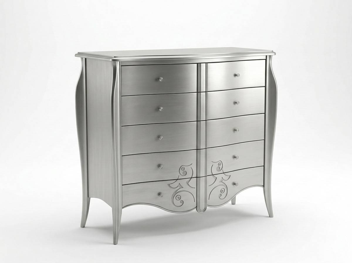 Comoda madera lacada plata detalles relieve COMODA-LACADA-PLATA - Imagen 1