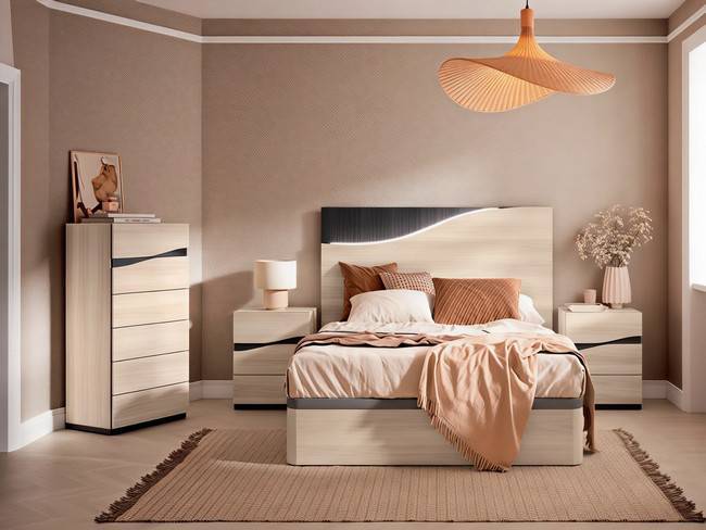 Dormitorio matrimonio actual cabezal kyma mesitas modelo CRETAB-13 - Imagen 1