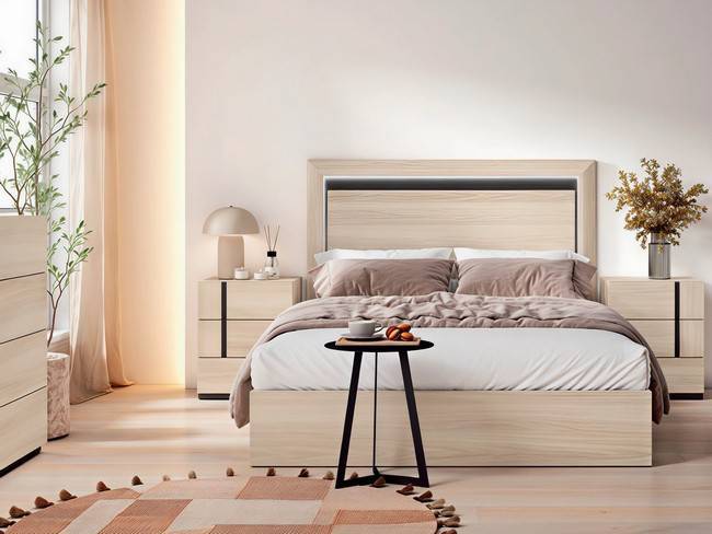 Conjunto dormitorio matrimonio cabezal levos mesitas CRETAB-15 - Imagen 1