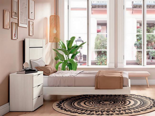 Dormitorio juvenil cama ancha cabezal itaca mesita CRETAB-33 - Imagen 1