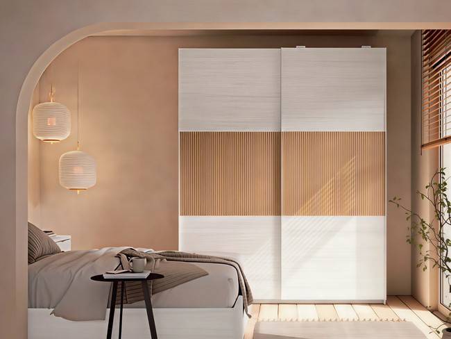 Armario corredero dormitorio moderno puertas colgadas naturale CRETAB-A09 - Imagen 1