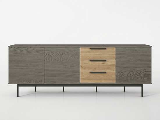 mueble tv con pata empire - base 220 - alto puertas 110 - alto cajones 55 - alto puerta derecha 55 Modelo CUBIKA-AUX-09