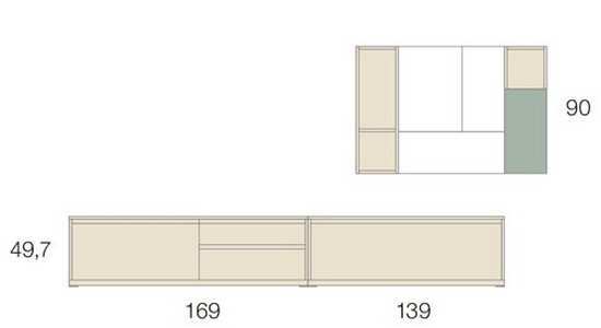 Mueble de salón moderno con estantes abiertos y acabado elegante.