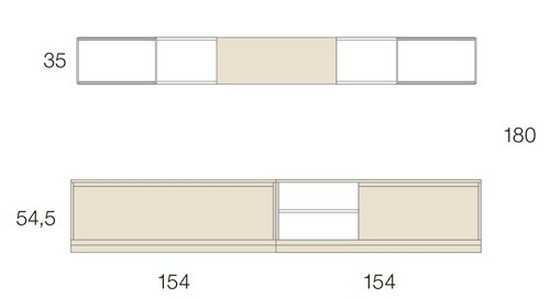 Mueble de salón con estanterías y módulo central en madera.