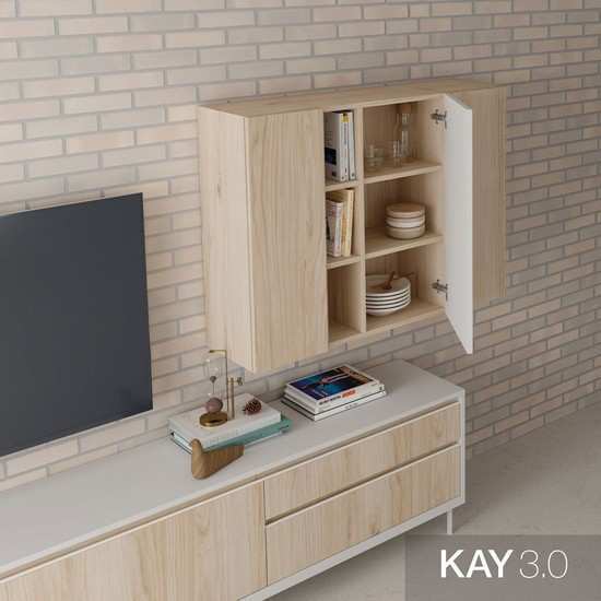 Mueble de salón moderno con líneas limpias y almacenamiento inteligente.