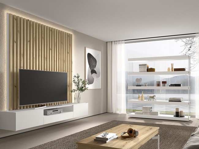 Mueble TV gris y blanco - mueble separador de salón