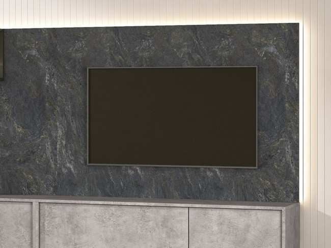Mueble de salón modular con estantería, medidas totales de 316 cm.