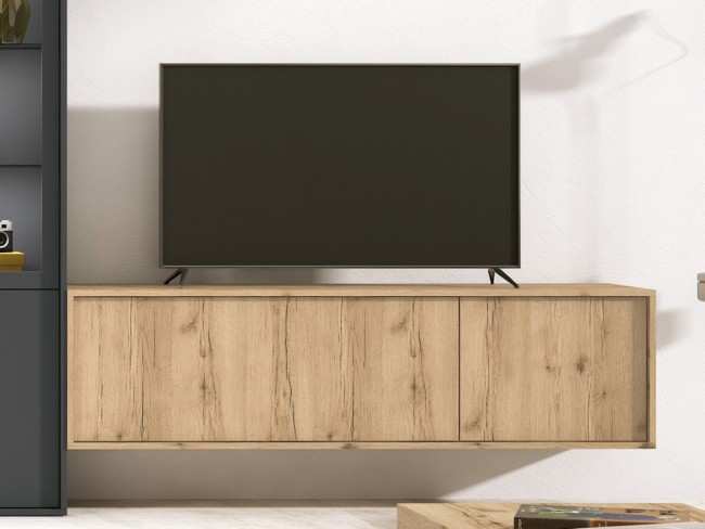 Mueble de salón modular 298 cm con detalles de cristal.
